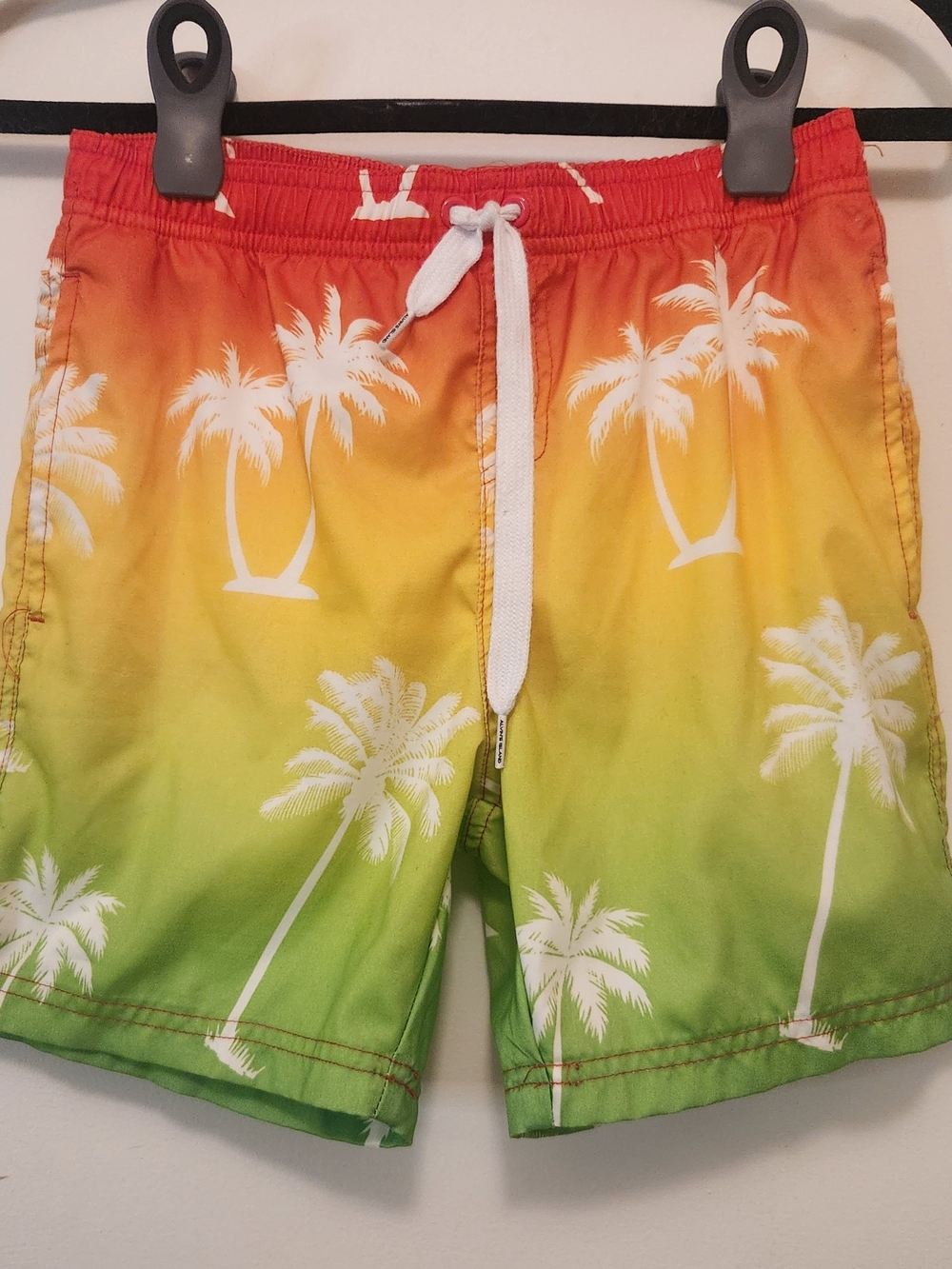 Boy's Size XL Gradient Palm-Print Swim Shorts - Orange/Yellow/Green